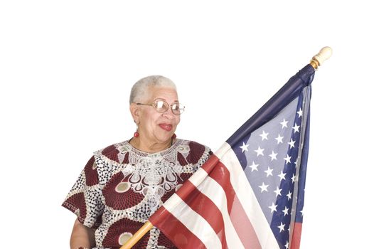 African american woman with US flag