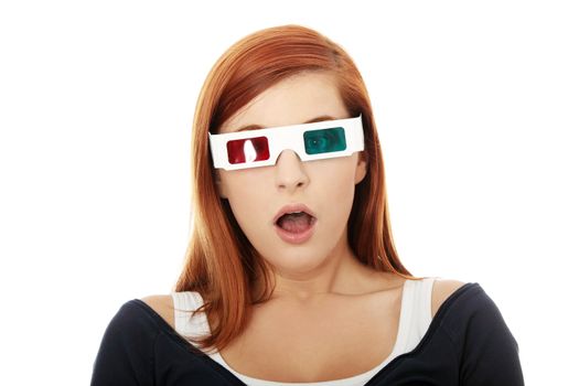 Woman in 3d cinema glasses