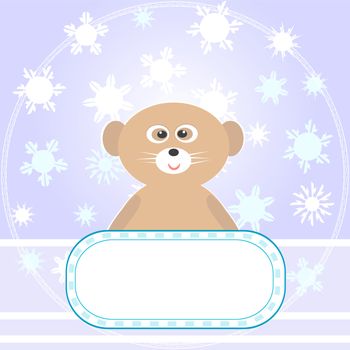 Baby Bear greetings card with snowflakes and empty blank Vector