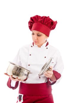 Chef with pot in her hands