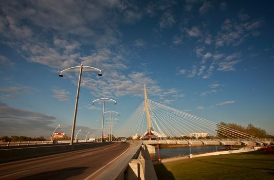 Unique walkway bridge over the Red River in Winnipeg