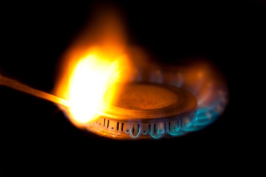 Match ignited by propane burner 