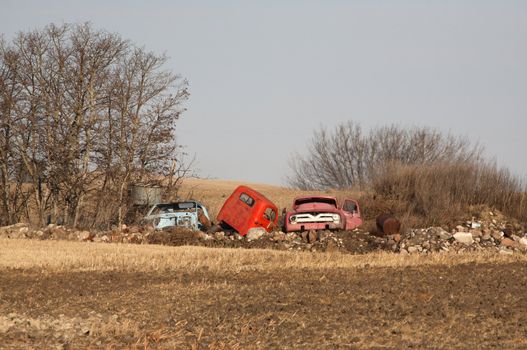 Discarded farm vehicles in fall