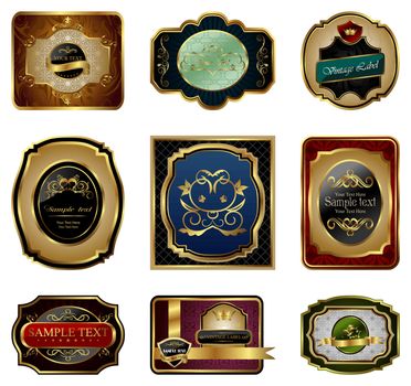 set of decorative color gold frames labels