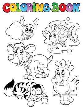 Coloring book with happy pets 1 - vector illustration.