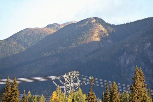 Hydro Tower and Power Lines in Pine Pass of British Columbia