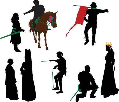 Silhouettes of people in medieval costumes-6
