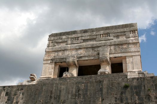 The Top of the Jaguar Temple at Chichen Itza, (Mayan Ruins) in Mexico.
