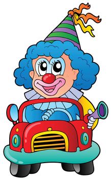 Cartoon clown driving car