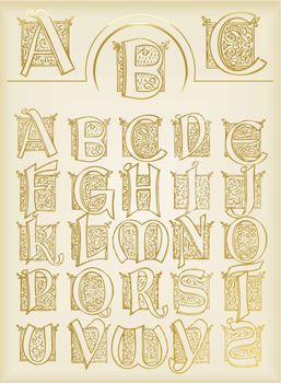 Vintage alphabet vector set on old paper
