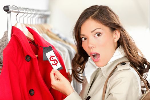 shopping woman shocked over price