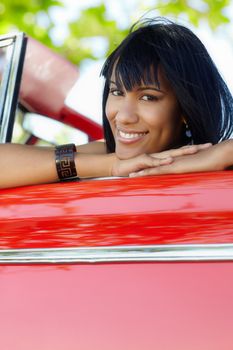 beautiful woman in cabriolet car