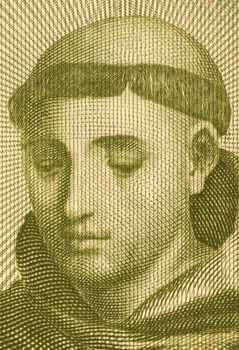 Anthony of Padua (1195-1231) on 20 Escudos 1964 banknote from Portugal. Portuguese Catholic priest of the Franciscan Order.