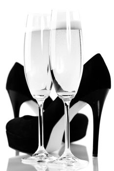 sexy high heels and champange