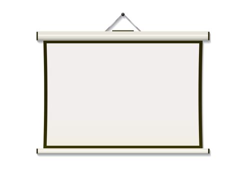 White projection screen hanging from wall with copyspace