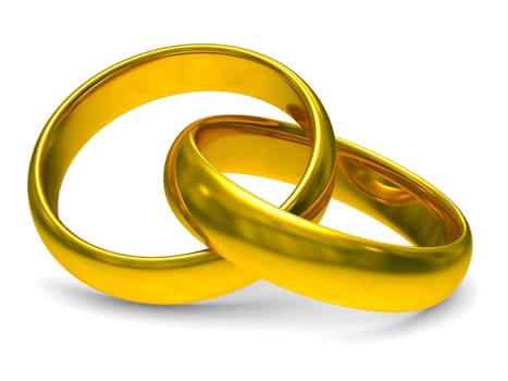 Two gold wedding rings. Isolated 3D image