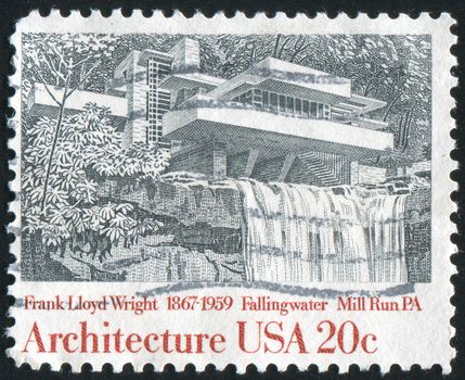 UNITED STATES - CIRCA 1982: stamp printed by United States of America, shows Fallingwater, Mill Run,  by Frank Lloyd Wright, circa 1982