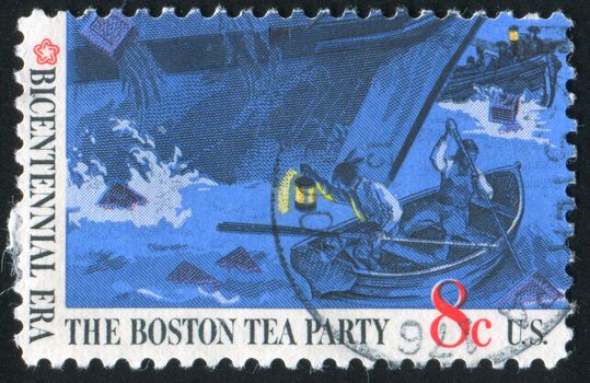 UNITED STATES OF AMERICA-CIRCA 1973: stamp printed by United States of America, shows Boston tea party