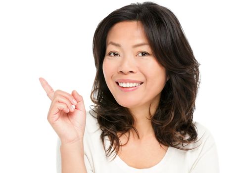 pointing showing Asian woman