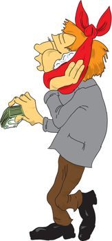 Vector illustration of a patient with the money to the dentist.