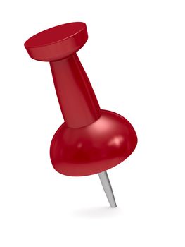 Red thumbtack on white background. Isolated 3D image