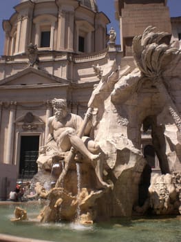 Fountain of the Four Rivers in Piazza Navona, Rome, Italy