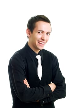 Young businessman laughing