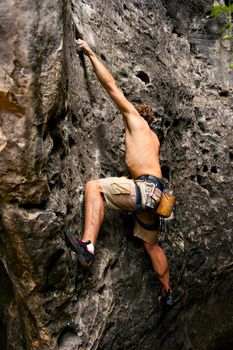 The rock-climber during rock conquest