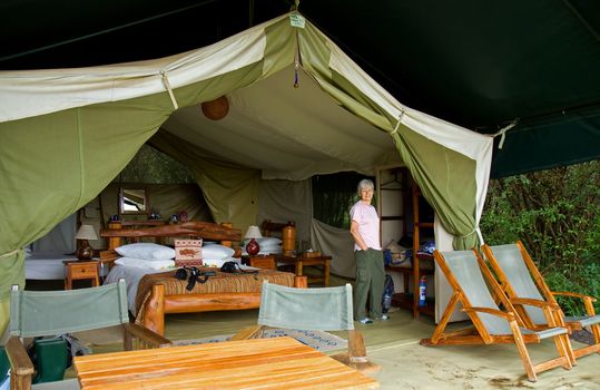 Woman in Safari tent