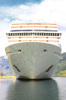 cruise ship in the port of Flaam, Aurlandsfjord Sognefjord