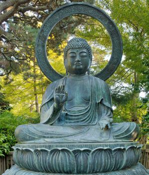 Sitting Bronze Buddha at San Francisco Japanese Garden