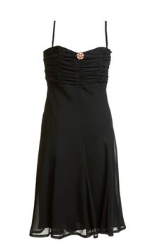 Black evening satin gown with brooch