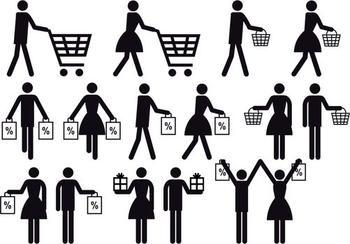 shopping people, vector icon set