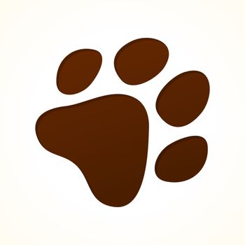 Illustration of puppy footprint in brown color on bright background
