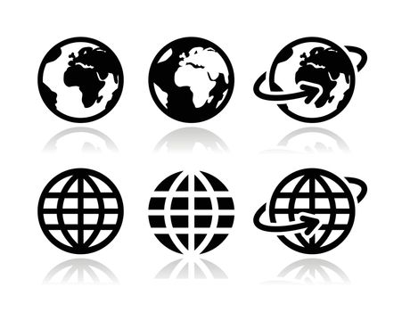 Globe earth vector icons set with reflection