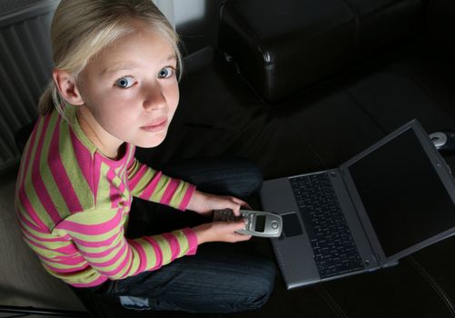 young child - girl- with computer keyboard