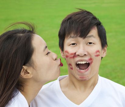 asian couple with kissing