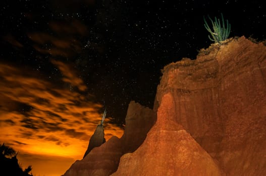 Dramatic view of Tatacoa desert at night in Huila, Colombia