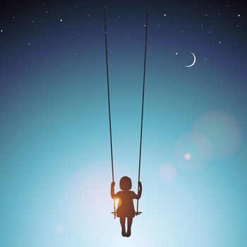 Little girl on a swing, vector Eps 10 illustration.