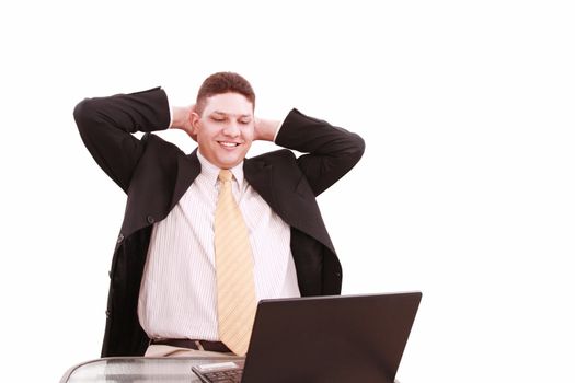 Young business man relax with happily after working