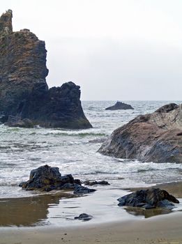 Rugged Pacific Ocean Beach at Ecola State Park in Oregon