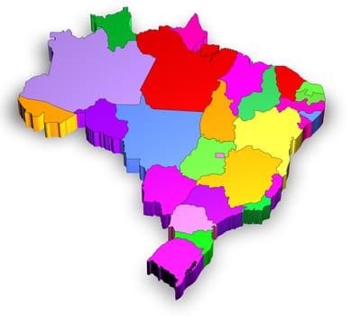 Three dimensional map of Brazil with white background