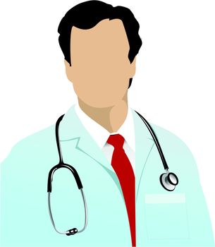 Medical doctor with stethoscope on white  background. Vector ill