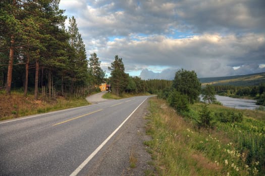 Road through picturesque norwegian landscape, Europe.