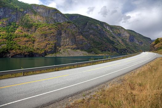 Picturesque landscape and norwegian road, scandinavian Europe.