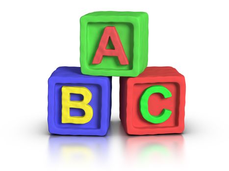 3D rendered play block abc made with plasticine material.