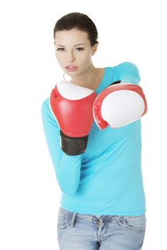 Woman ready for fight with adversity concept.