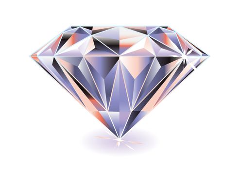Artistic brightly coloured cut diamond with shadow and reflection