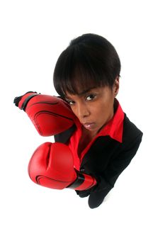 Angry woman with her punching gloves