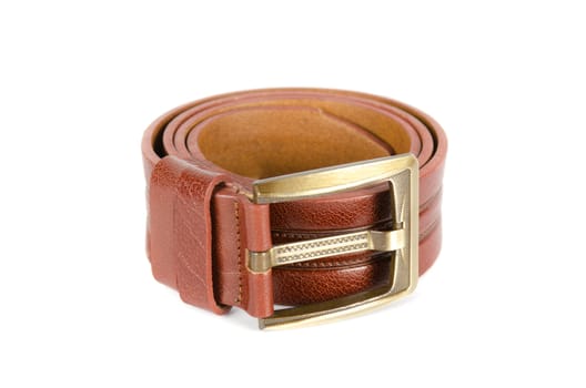 Men's leather belt on a white background